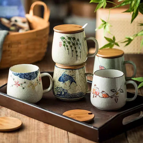 Japanese Retro Ceramic Mug with Lid