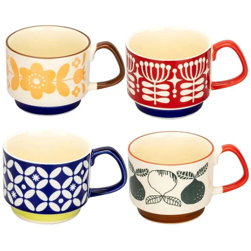 Japanese Flower Ceramic Mug Set