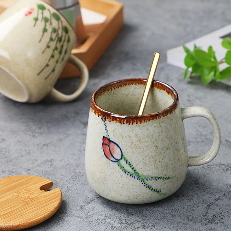 Japanese Retro Ceramic Mug with Lid